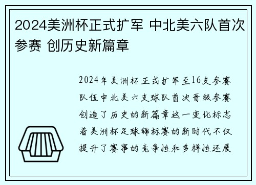 2024美洲杯正式扩军 中北美六队首次参赛 创历史新篇章 2024美洲杯正式扩军 中北美六队首次参赛 创历史新篇章